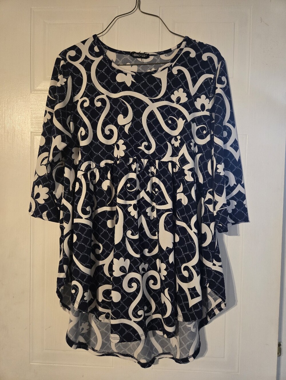 Navy & White Printed Swing Top - Women